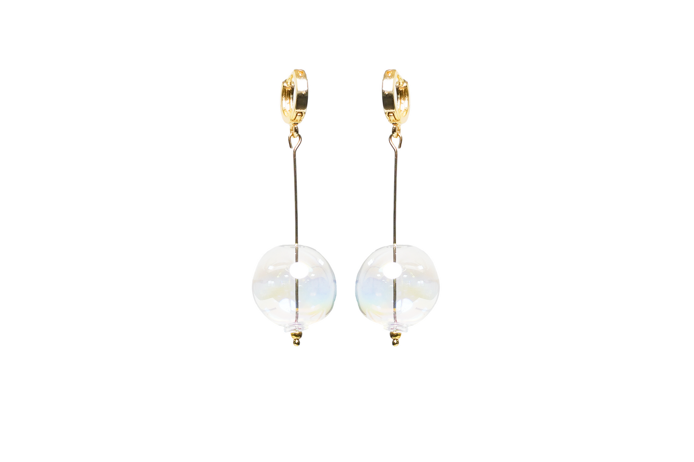 Handmade glass drop earrings. Gold Vermeil sterling silver huggie hoops.