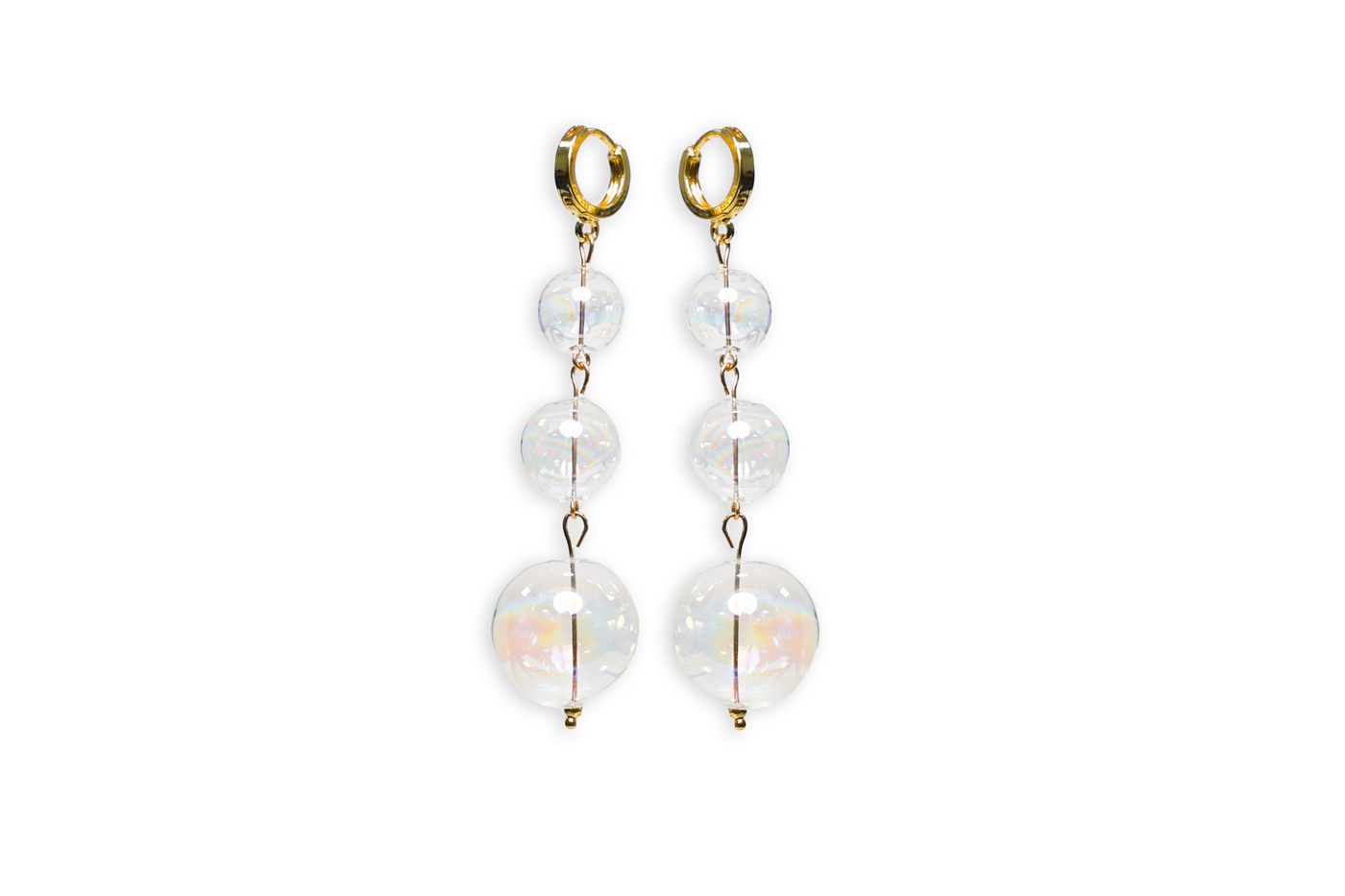 Hand blown glass beaded drop earrings inspired by bubbles