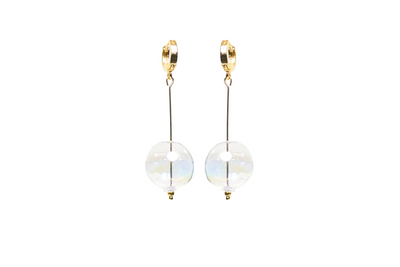 Handmade glass drop earrings. Gold Vermeil sterling silver huggie hoops.